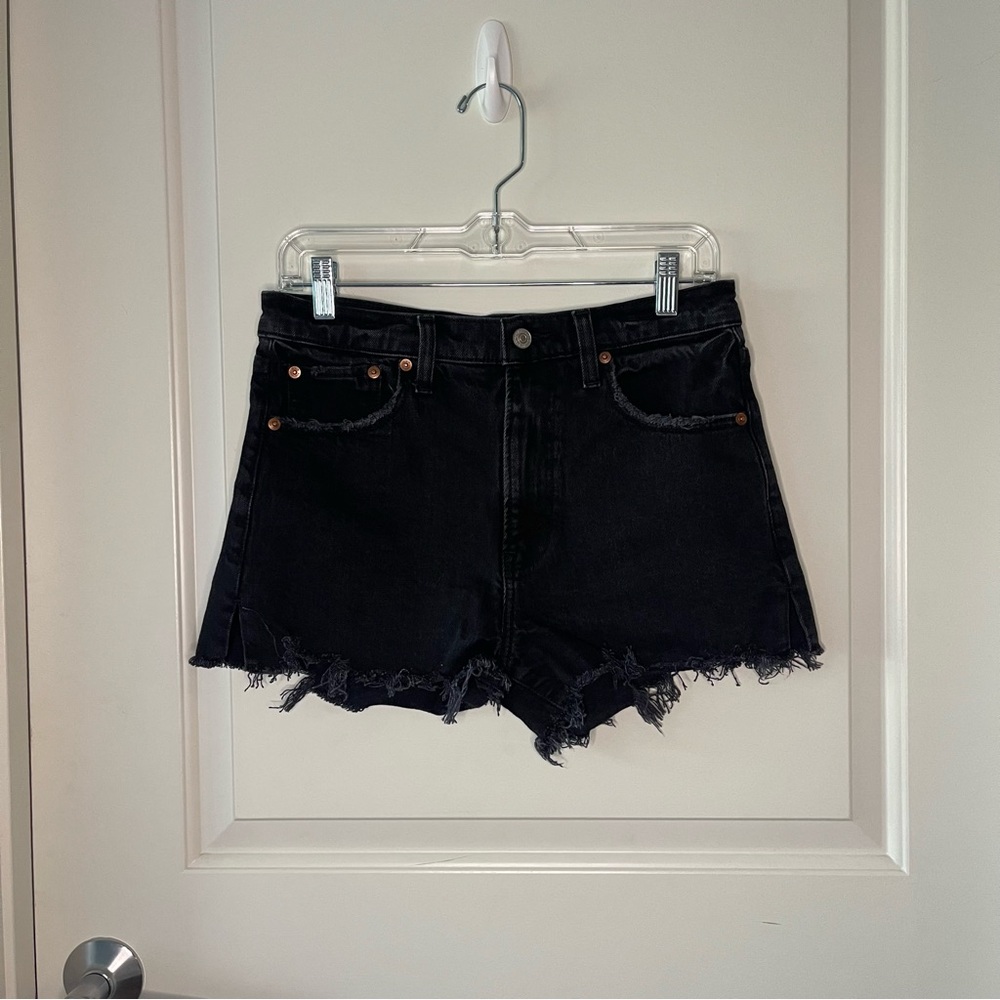 Abercrombie and Fitch Distressed Black Wash Mom Shorts